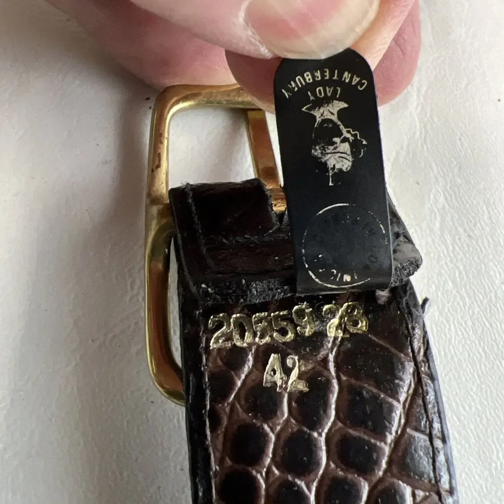 Lady Canterbury Black Snakeskin Leather Belt 42 Gold Tone Buckle DR VTG